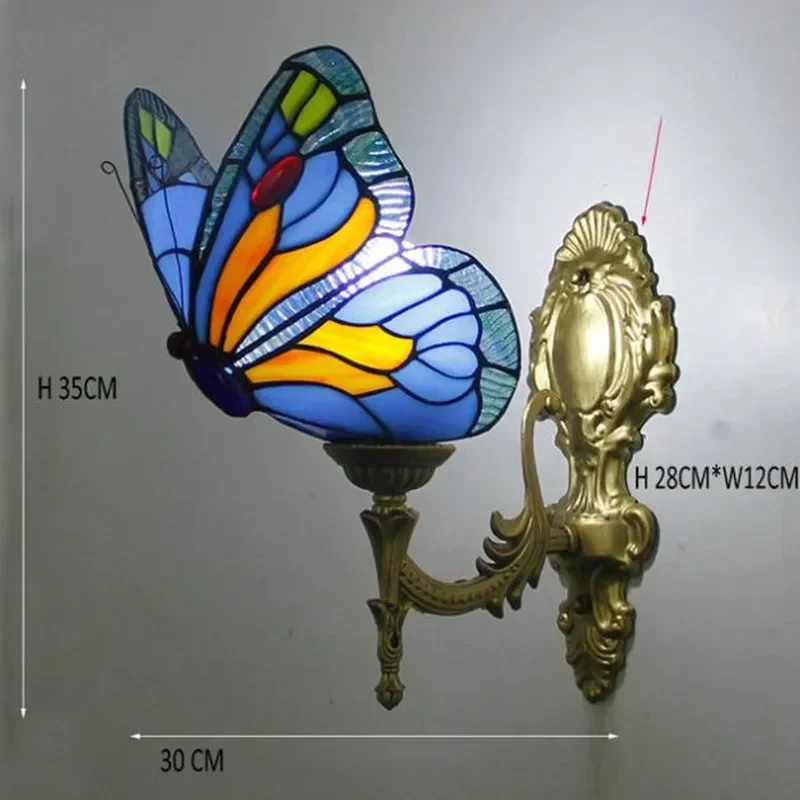 Vintage Turkish Wall Lamp Bedroom Aisle Corridor Bathroom Stained Glass Lampshade Butterfly Wall Light