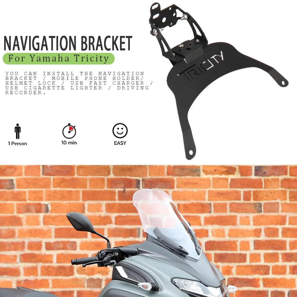 Voor Yamaha Tricity Tricity Nieuwe Motorfiets Telefoonhouder Stand Gps Navigatie Plaat Beugel Accessoires Zwart Draadloos Opladen