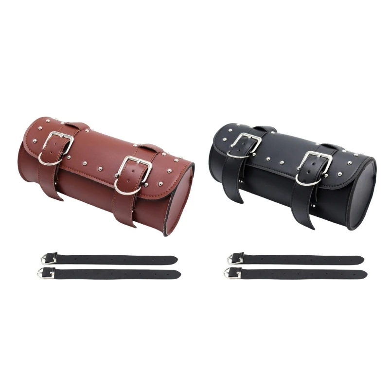 D5BE Motorcycle Tool Bag Punk Inspired Handlebar PU Leather Waterproof Construction Quick Release