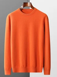 100% Merino Wool Sweater Men's O Neck Pullover Tops One-piece ready-to-wear Autumn Winter Solid Color Sweater Versatile Basic