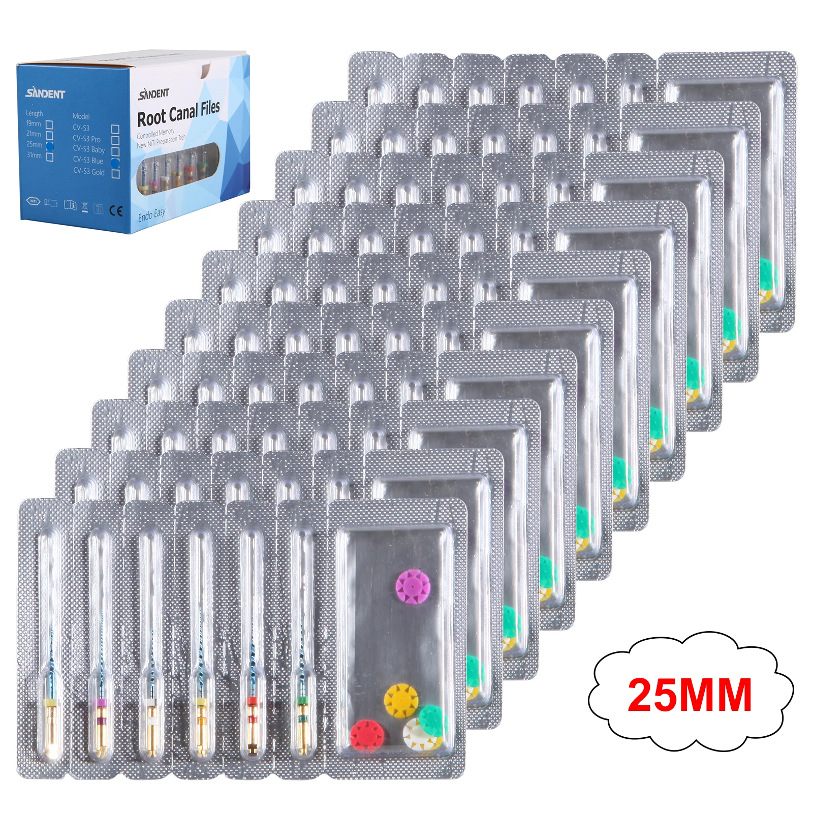 5/10Packs Dental  NiTi Files Rotary Engine Use Mixed Type Rainbow File 25mm for Endo Motor Root Canal Treatment 6Pcs/Box SANDENT