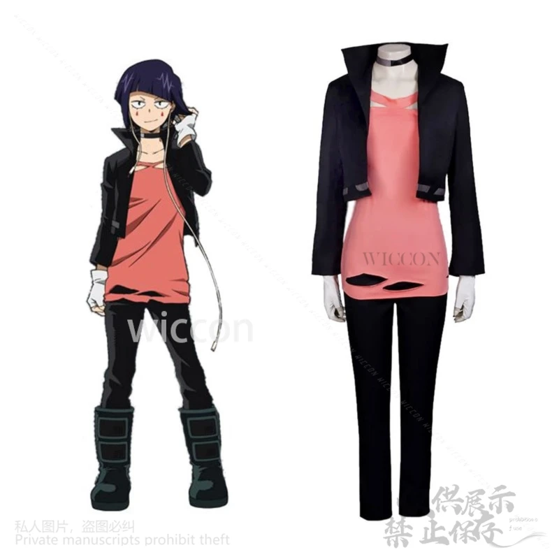 Anime My Herooo Academia Cosplay Jiro Kyoka Costume Black Waistcoat Red Jacket Suit Wigs For Halloween Christmas Customized