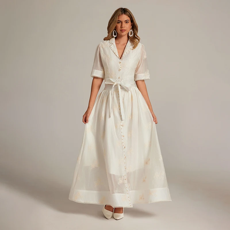 

Embroidered Beaded Patchwork Heavyweight Set with awl Collar ort Sve Western Sle Top And f Skirt Faionable Wome...