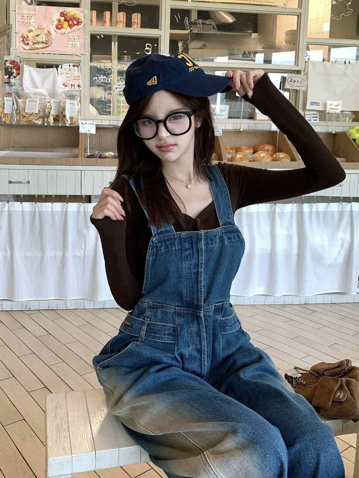 American Retro Denim Overalls Women's Spring Autumn New Heavy adient Lazy Loose Wide Leg Workwear Overall Pants