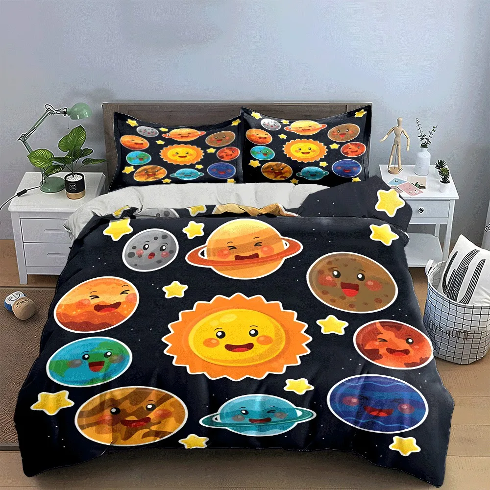 Juego de Ropa de Cama con Temática Espacial, Exquisito Juego de Tres Piezas, Regalo para Niños y Adultos