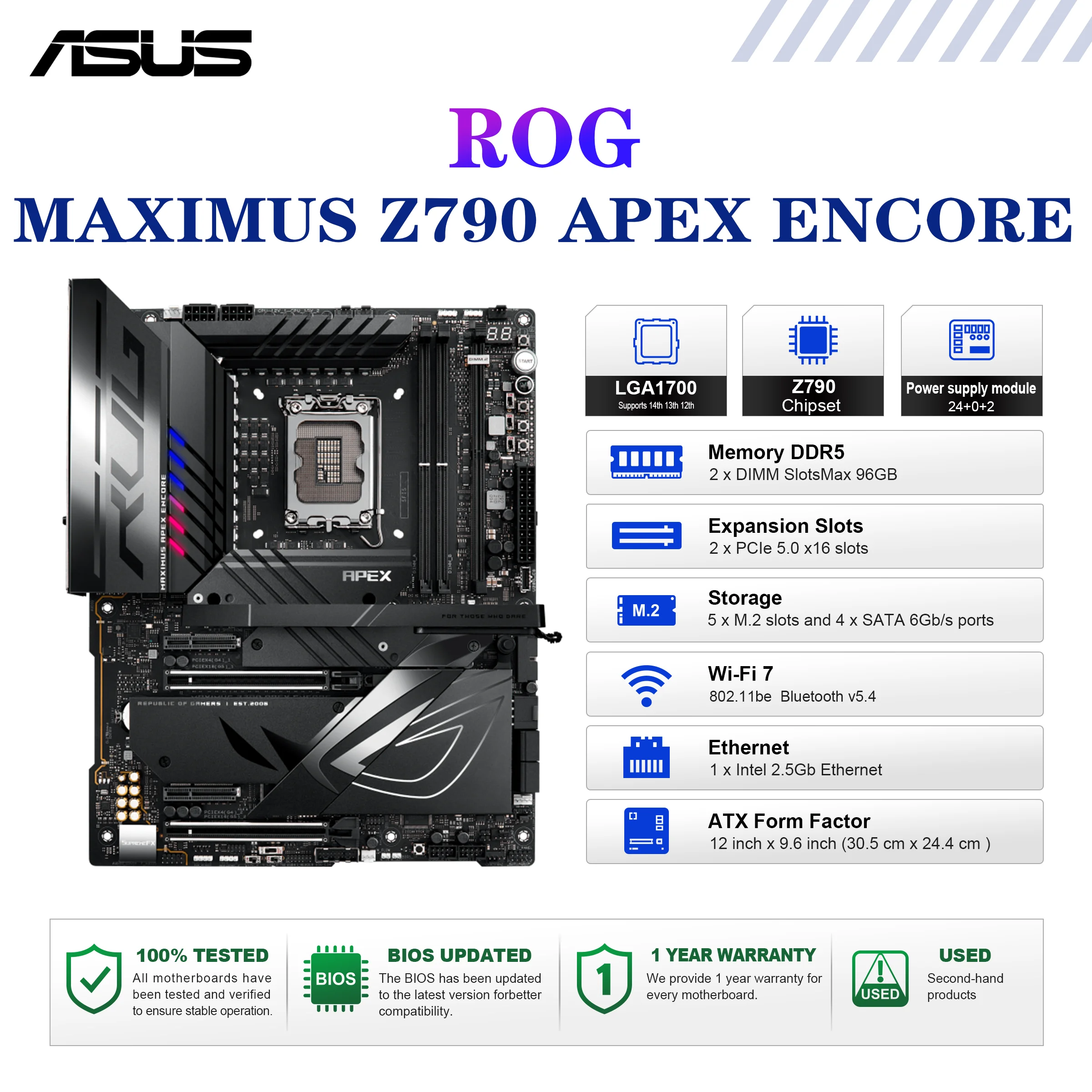 ASUS ROG MAXIMUS Z790 APEX ENCORE placa base Socket LGA1700 CPU DDR5 8400 + (OC) Chipset de memoria Z790 ATX placa base