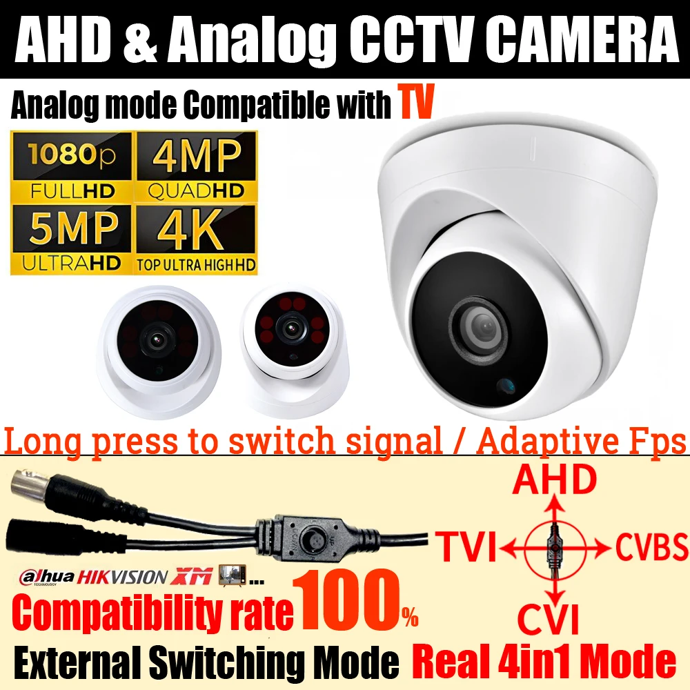 

ALL DVR Compatibility Array 6 Lights 2MP/4MP/5MP/4K Ultra AHD Dome Camera HD CCTV TVI/CVI/Analog 4in1 OSD Menu Indoor Home Video