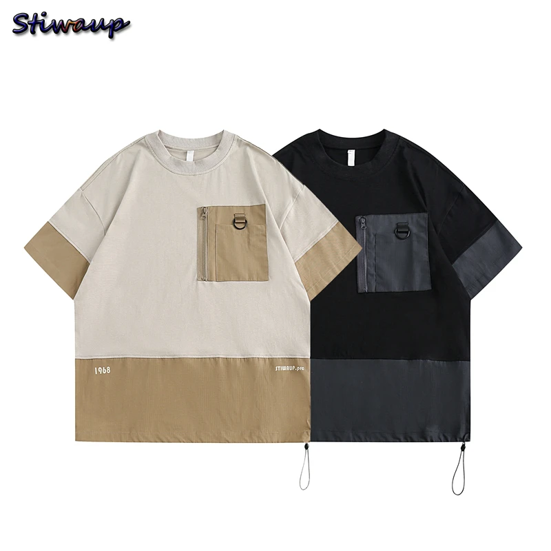 Men's Short Sleeve Cotton Tee Patchwork Contrast Color Stitching Women's Cotton Oversize T-shirt Designer Streetwear T Shirt Men