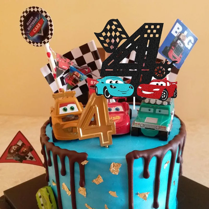 Disney McQueen Topper kue ulang tahun, perlengkapan mainan hadiah Baby Shower dekorasi pesta ulang tahun anak, Topper kue ulang tahun, mobil kilat Disney McQueen