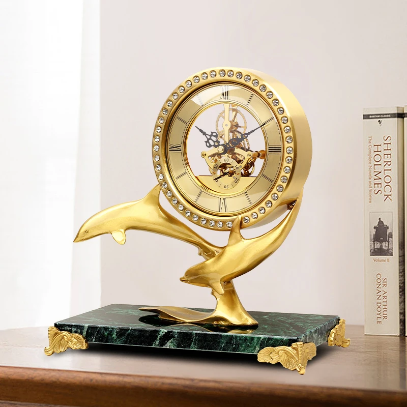 European modern light luxury dolphin clock entrance bedside decoration living room home retro table clock