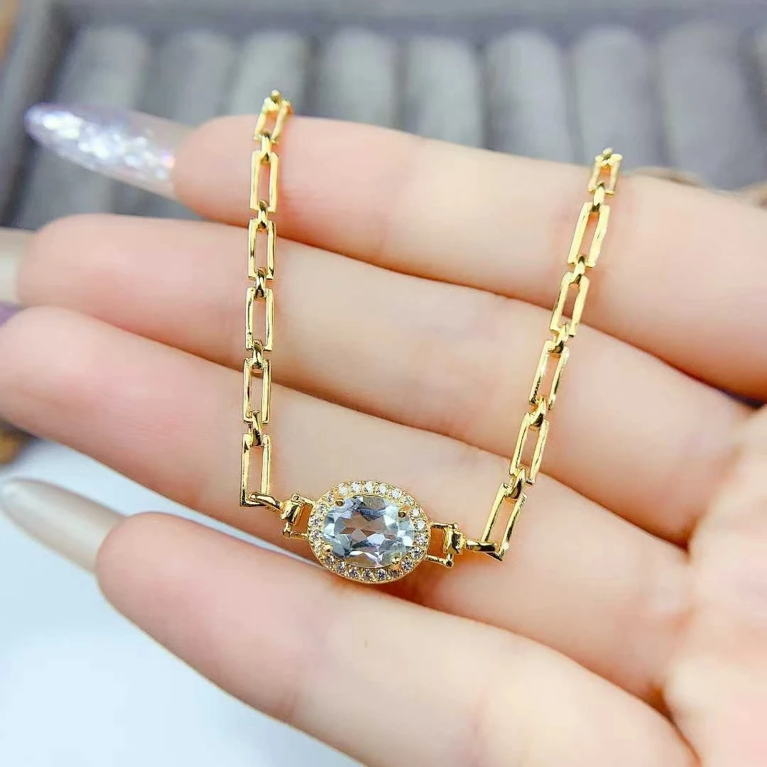 

Браслет-цепочка из серебра 925 пробы, ювелирные изделия из натурального топаза, 6 мм * 8 мм, 1 карат, браслет из натурального бразильского топаза