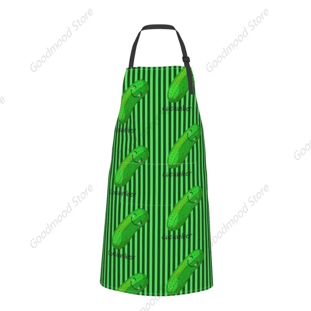 Smile Cartoon Pickles Cucumber Adjustable Bib Aprons With 2 Pockets Cooking Kitchen Aprons For Men Women