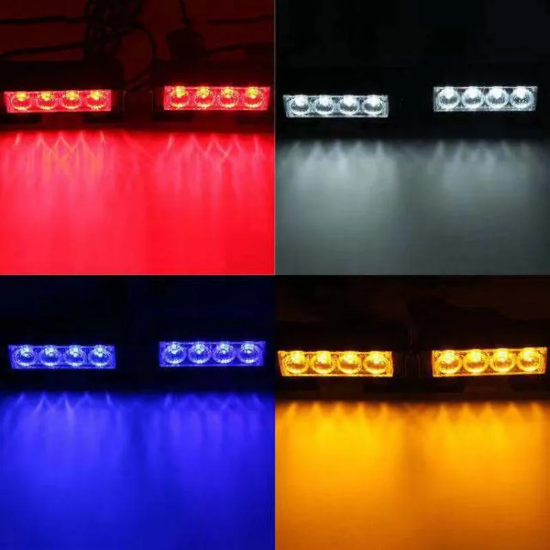 2 In 1 8LED Car Emergency Strobe Light Bar Warning Flash Lamp Red Blue Yellow for Motorcycle Vehicle Truck Van