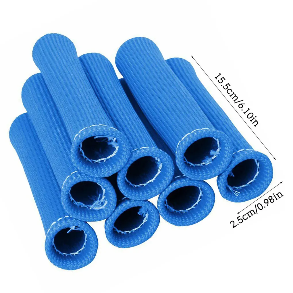 8Pcs Spark Wire Boots Protector Sleeve Car Cord Heat Shield Thermal Cover Fiberglass Insulator, Blue