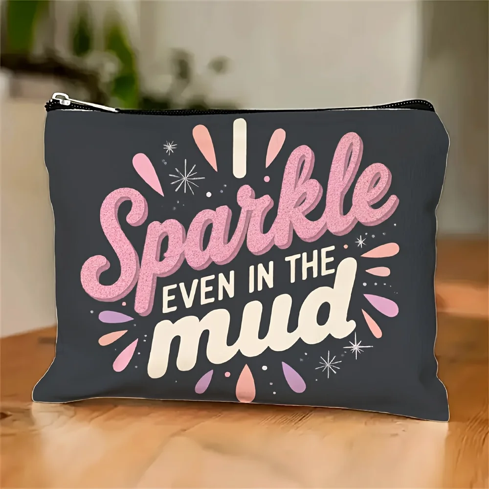 Inspirujące cytaty i kosmetyczka z nadrukiem złotej gwiazdy - wielofunkcyjna saszetka na zamek błyskawiczny, etui na biżuterię, idealna kosmetyczka podróżna.