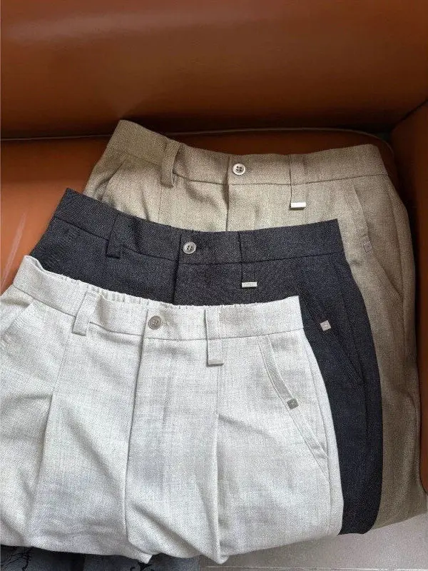 

Мужские летние тонкие льняные повседневные брюки свободного прямого кроя, дышащие, струящиеся, легкие, модные, прямого силуэта