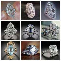 2026 New Palace Style Flower Zircon Ring Women's Fashion Elegant Aesthetic Pattern Silver Party  Jewelry Wholesale