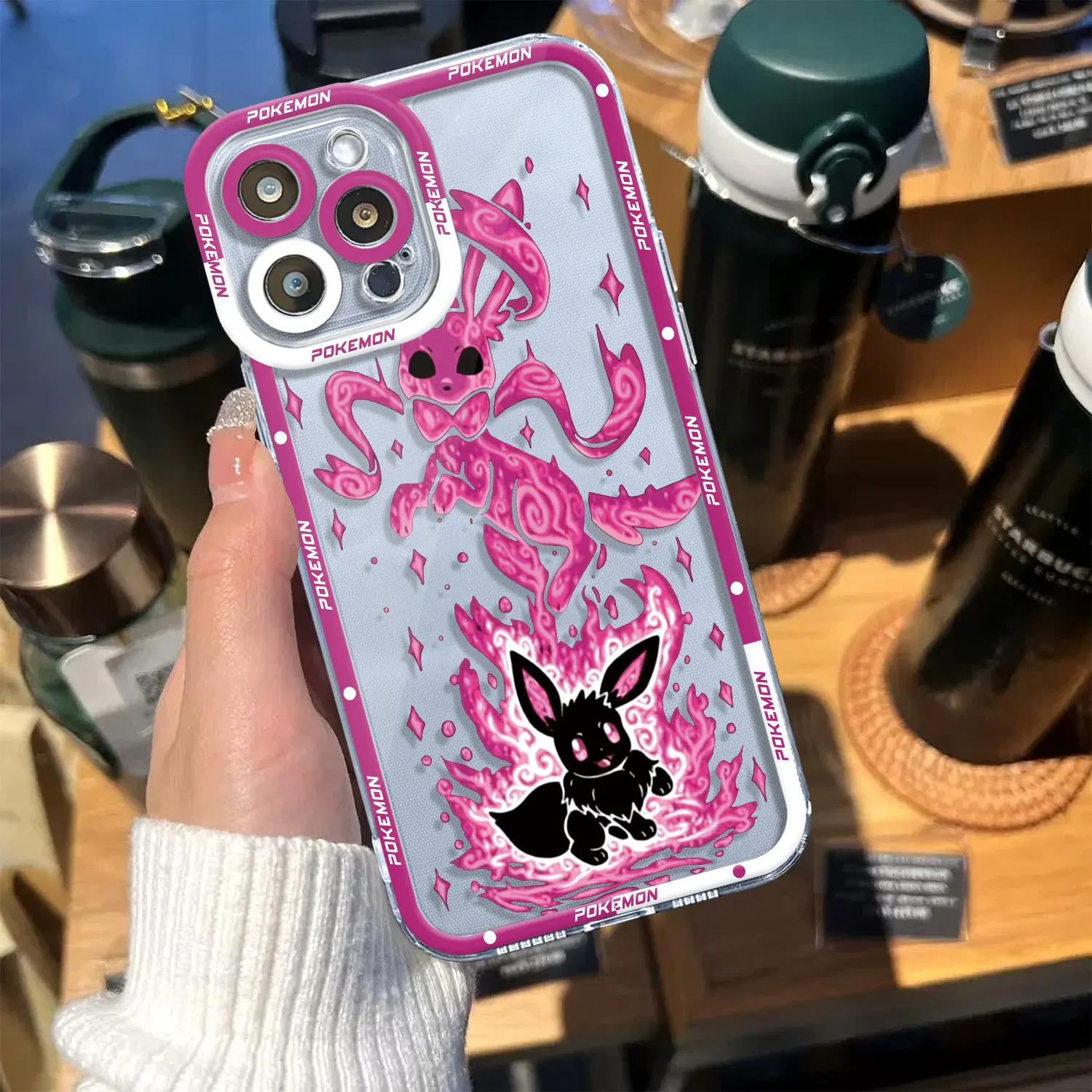 Clear Case for iPhone 15 14 Pro Max 8 6 15Plus 11 12Pro SE 2022 XR XS 13mini X XS Max Silicone Cover Water Eevee Pikachu Eevees