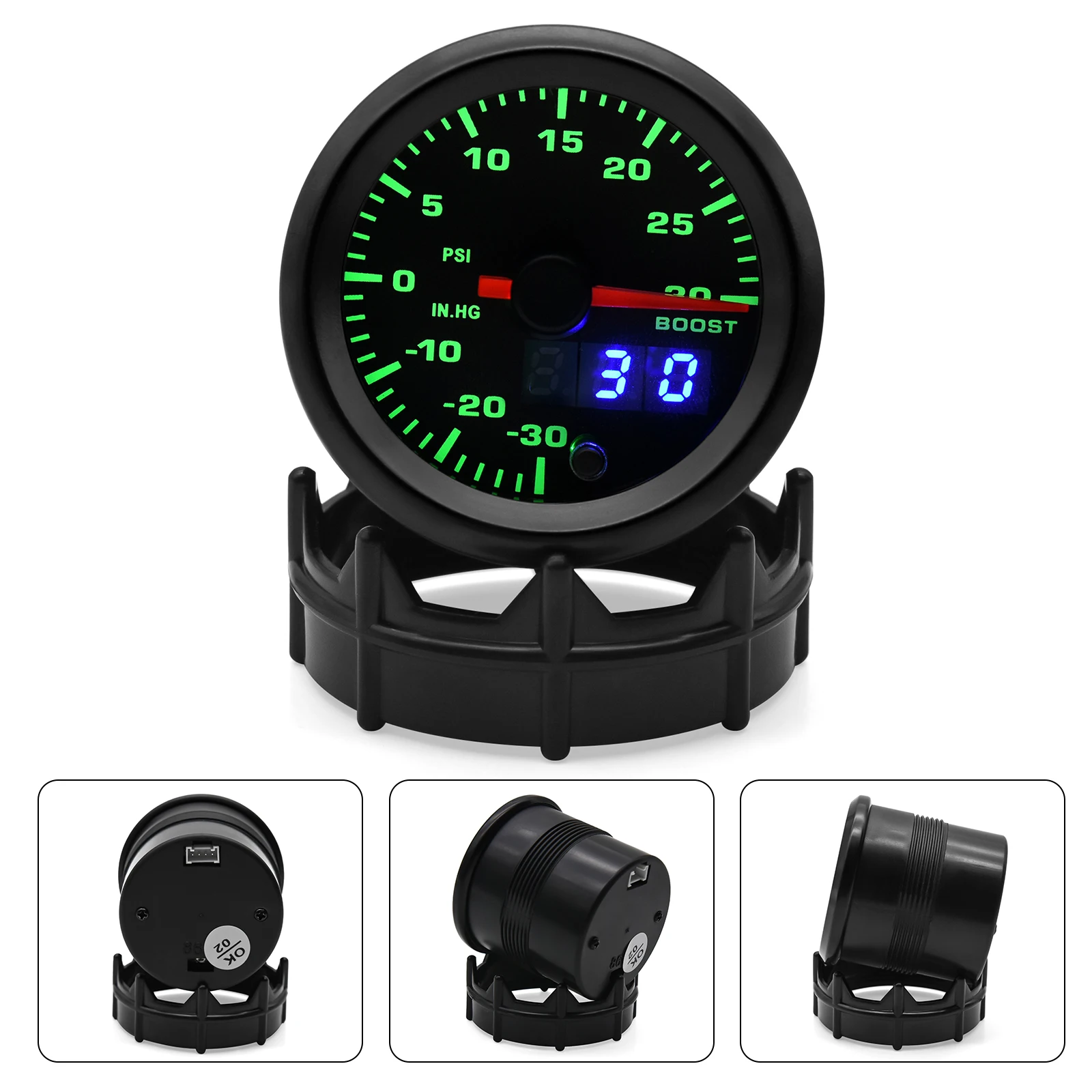 2" 52mm 7 Color LED Dual Display Gauge Boost PSI Boost BAR Water / Oil Temp Oil Pressure Voltmeter Air Fuel Ratio EGT Tachometer - view 4