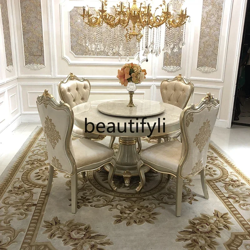 

Cy56 French solid wood fabric dining chair luxury carved soft bag chair restaurant sofa chair