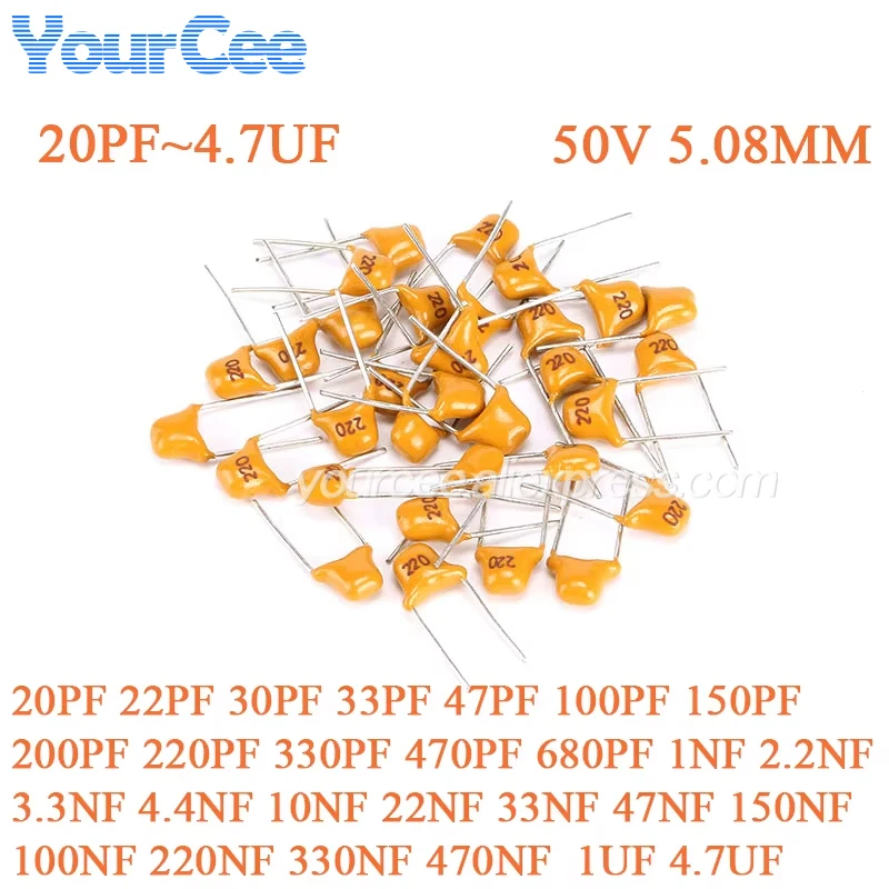 200pcs/50pcs Monolithic Ceramic Chip 50V Capacitor MLCC Multi-layer Ceramic Capacitor 0.47UF 470NF 4.7UF 47NF 1UF 10 22NF 220NF