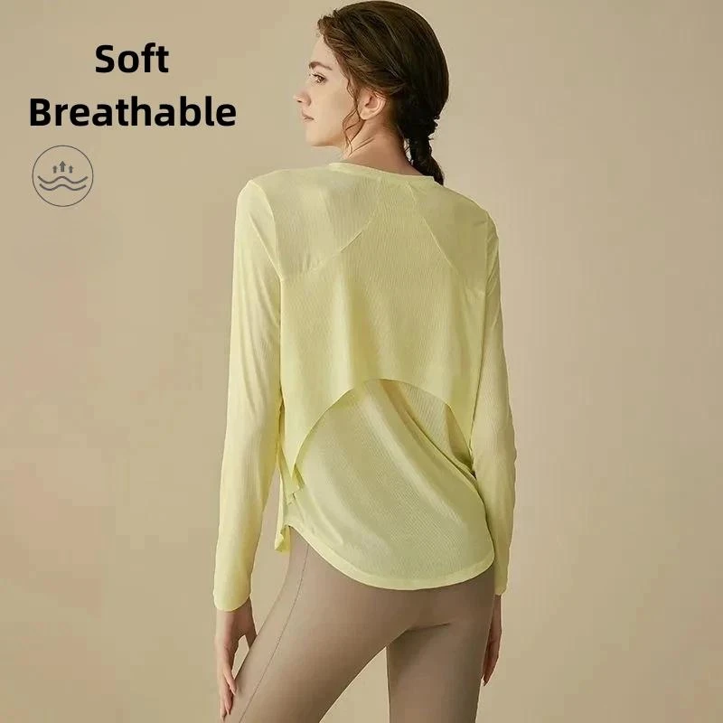 gym Sports Top T-shirt Women Yoga Clothing Running Loose Slim Quick Dry Training Long Sleeve Thin Blouse Fitness Tops Autumn Gym