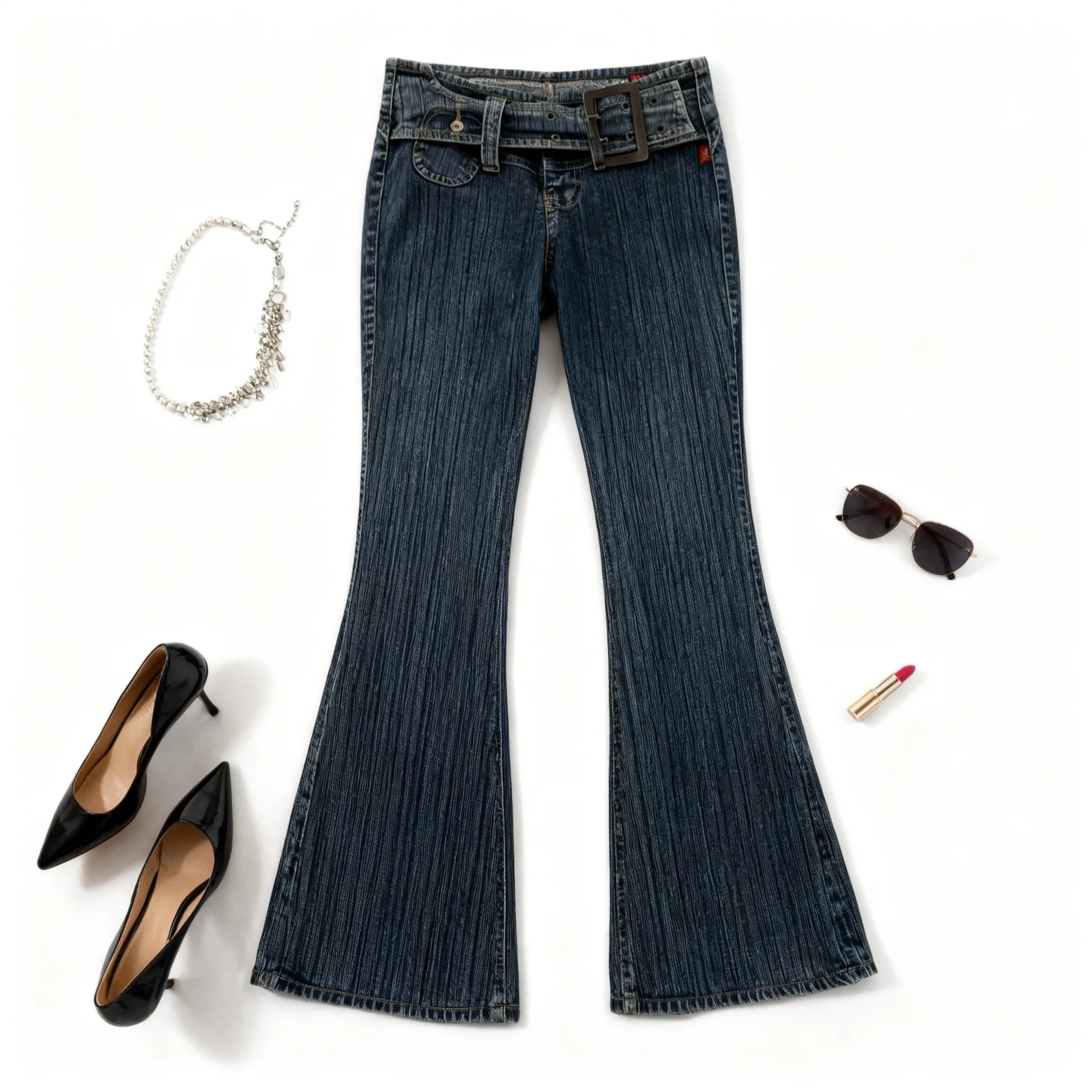 

Vintage American Fashion Y2K Jeans for Women Sexy Slim Low-Waisted Wide Leg Denim Trousers Female Streetwear Flared Jean Pants