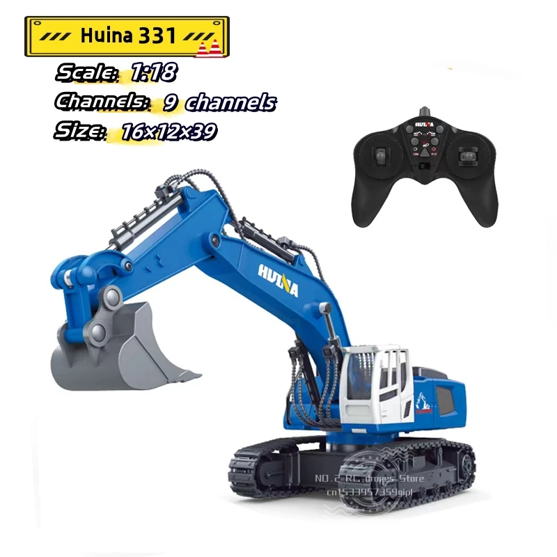 

Huina 331 Alloy Remote Control Excavator Truck 9CH 1:18 39cm RC Engineering Vehicle Metal Model Car Boys Toy for Children's Gift