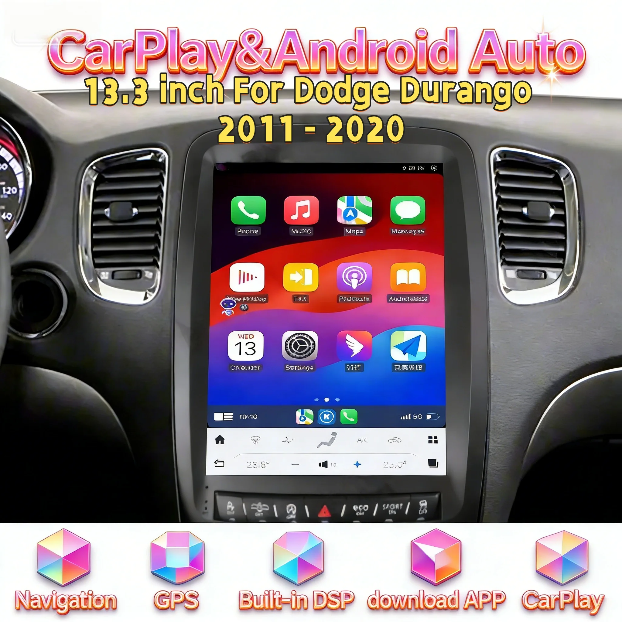 13.3 inch Multimedia Carplay Video Bluetooth 5.0 Stereo For Dodge Durango 2011-2020 Android 13 Navi Head Unit Touch Screen