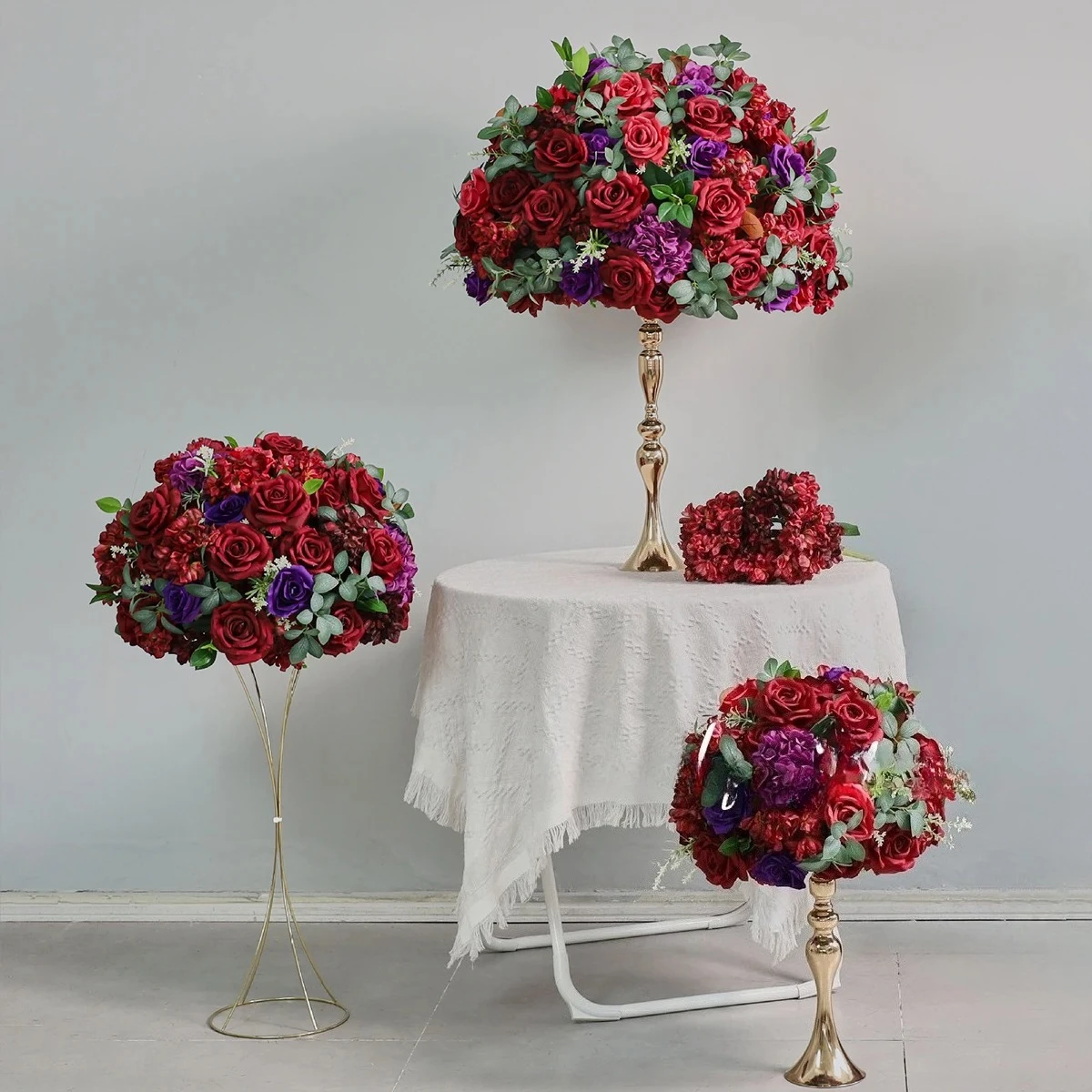 

Wine Red Roses Artificial Flowers Wedding Decoration Hang Flower Row Backdrop Decor Table Centerpieces Flower ball Party Props