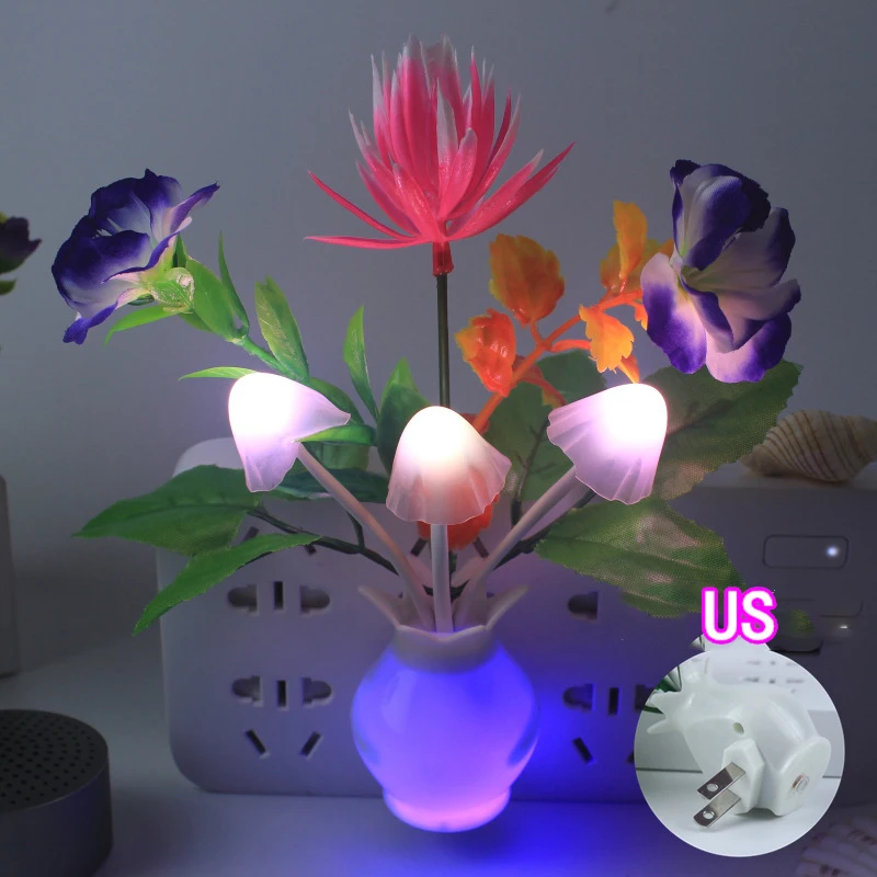 Lámpara de luz nocturna LED Lila colorida Rosa encantadora, lámpara de seta, iluminación nocturna Lila romántica para decoración artística del hogar, enchufe de EE. UU./UE