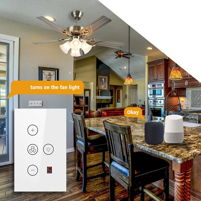 Tuya Wifi Five-Speed Fan Light Switch Thyristor Speed Adjustment Touch Panel Switch Remote Control-A10G
