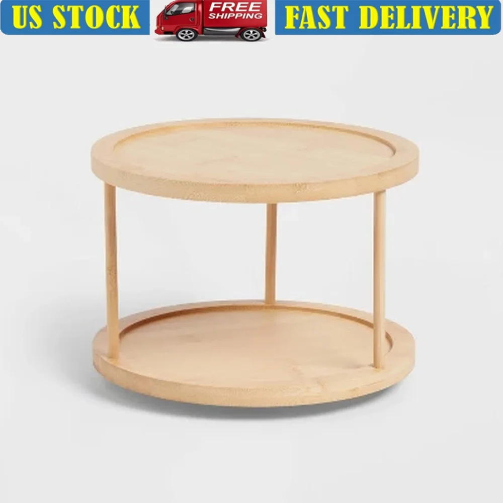 

2-Tier Bamboo Lazy Susan Turntable Kitchen Storage Organizer Spice Rack Rotating Storage Countertop Tabletop Use