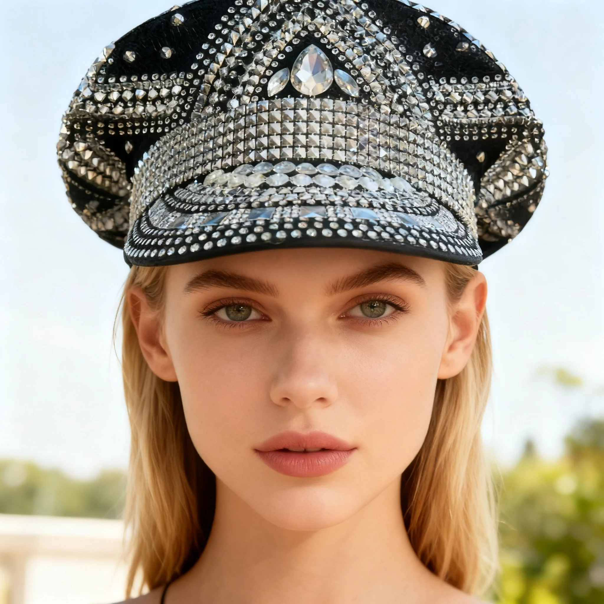 قبعة كابتن Steampunk سوداء فاخرة من HongLuan مصنوعة من حجر الراين لمهرجان رجل محترق، إكسسوارات عسكرية عتيقة وقبعة رجل