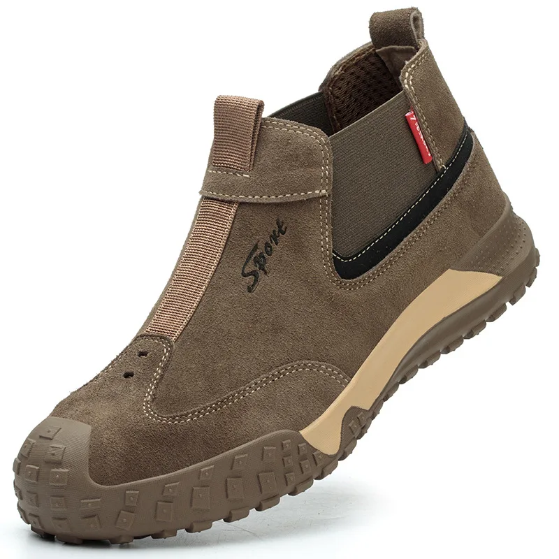 

men fashion plastic toe caps safety boots slip-on cow suede leather work shoes worker insulated ankle botas protective footwear