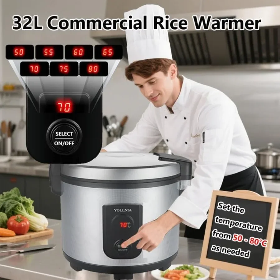 جهاز تسخين الأرز المحمول من الدرجة التجارية 32.1QT مع درجة حرارة قابلة للتعديل من 122 إلى 178 130 وات وعاء داخلي غير لاصق للطاقة من أجل ريستا