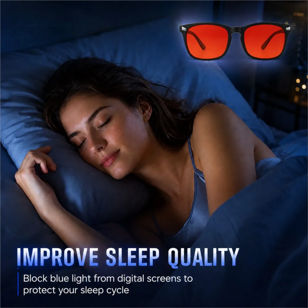 Advanced Blue Light Blocking Gaming Glasses Red Lenses Better Sleep Prevent Screen Fatigue Computer Glasses Daily UV Protection