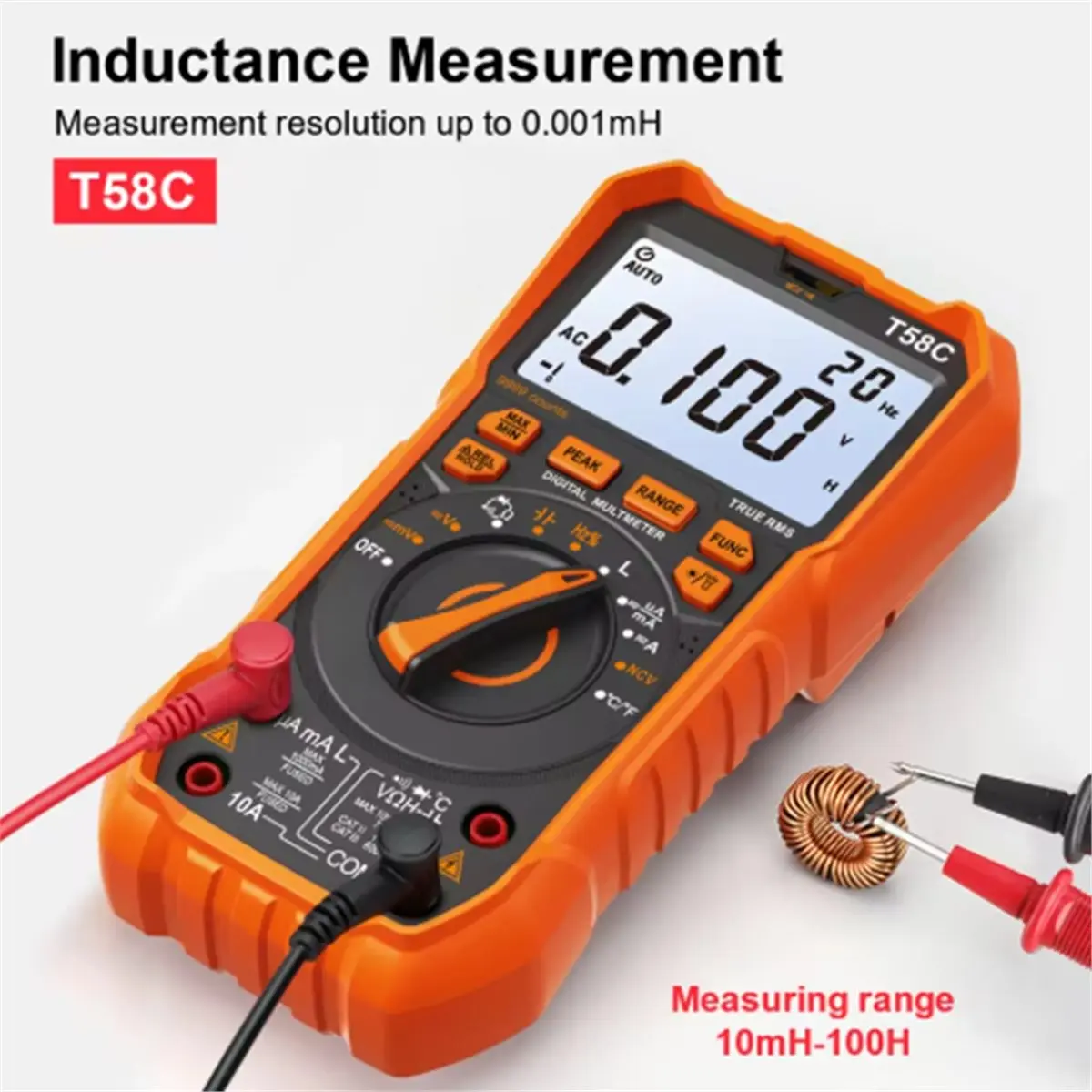 T58C Digital Multimeter with Auto Range, Voltage, Current Measurement, and More