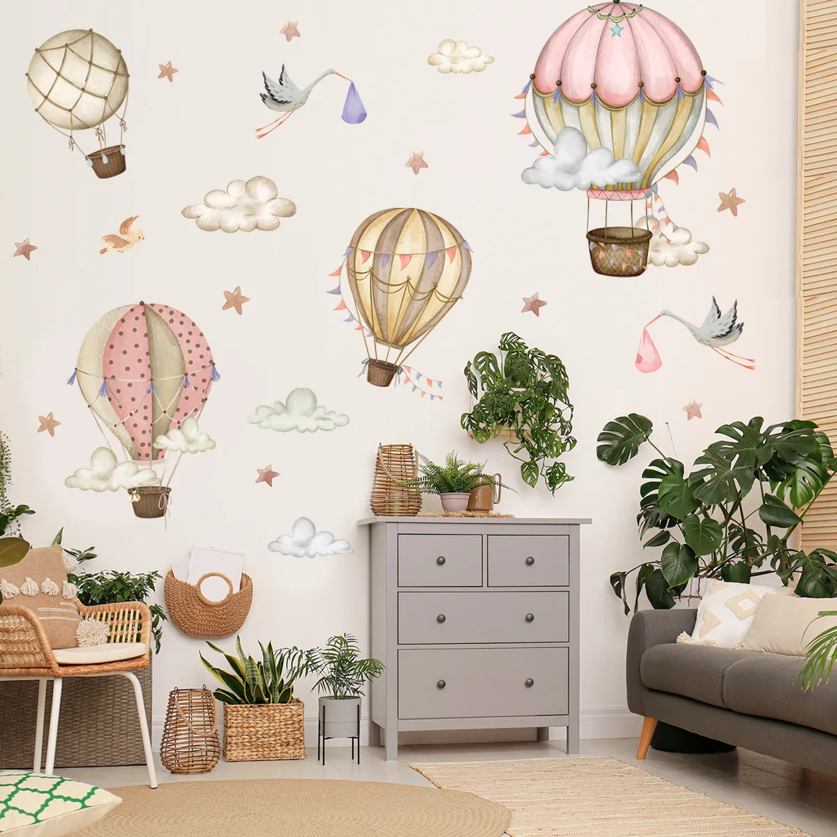 

2pcs Cartoon Hot Air Balloon Clouds Wall Stickers Living Room Girl Background Bedroom Decorative Wall Sticker Wallpaper Ms6304