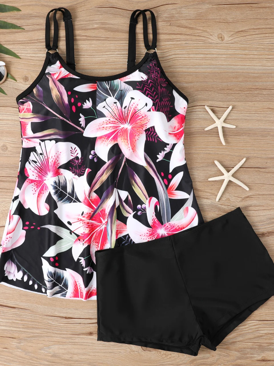 Two Pieces Tankini Set Ring Link Swimsuit 2025 Women Print High Waist Swimwear Summer Beachwear Female Bathing Swimming Suit 3XL