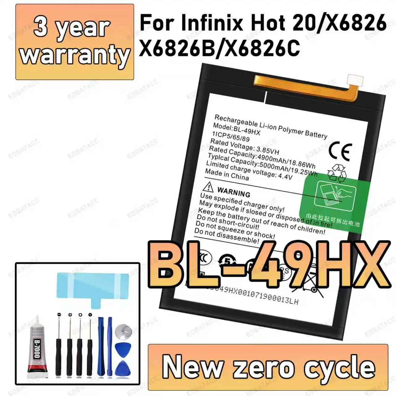 

100% New High Quality BL-49HX Battery For INFINIX HOT 20/X6826/X6826B Phone Replacement Bateria Battery +Free Tools