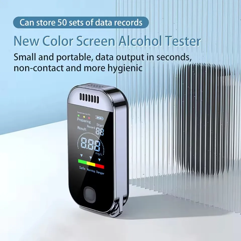 Alcohol Tester Portable High Accuracy Breathalyzer Non-Contacting Alcohol Detector Rechargeable with Digital LED Screen Alarm
