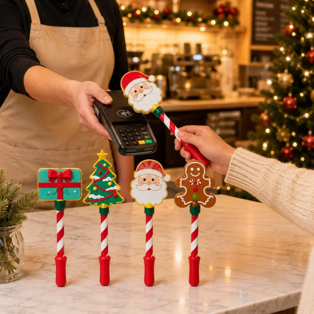 3D Printed Christmas Cartoon Card Swiping Wand, Festive Hand‑Held Card Reader Helper,Fun Retail Christmas Party Decor Prop
