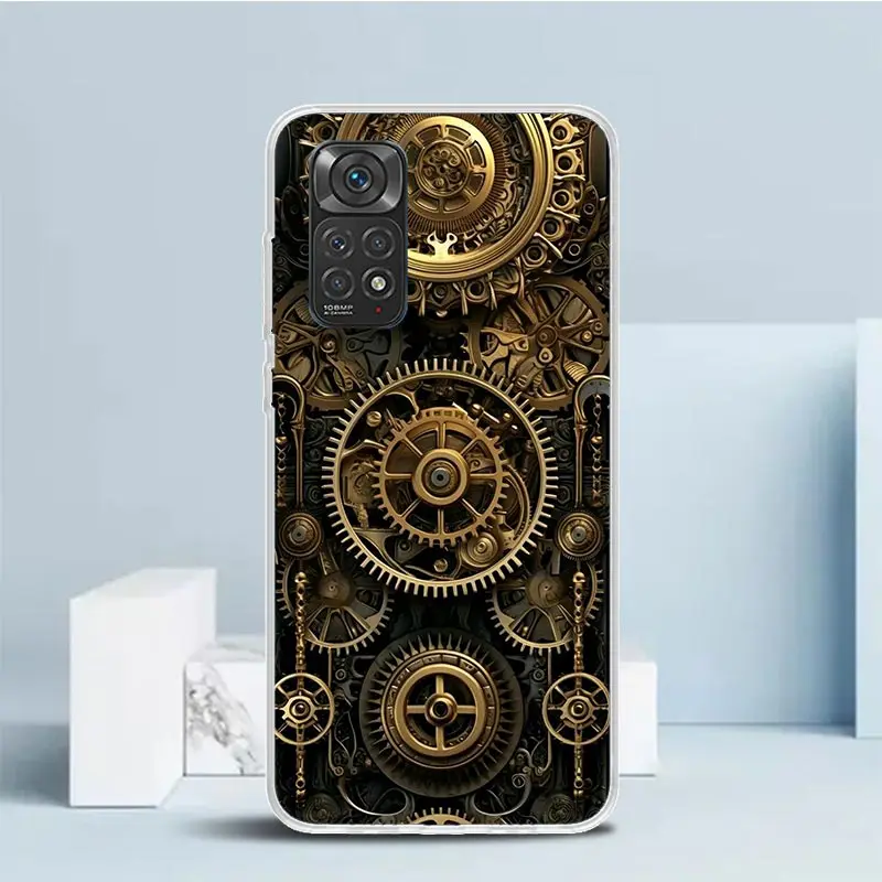 Steampunk Gear Mechanical Phone Case For Xiaomi Redmi Note 13 12S 12 11S 11 11T 11E Pro Plus 10S 10 9S 9 8T 8 7 + Soft TPU Back