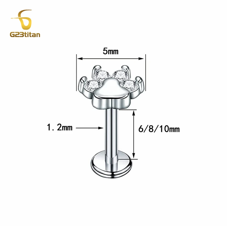 16G Titanium Cartilage Earrings Stud Flat Back Cat Paw Ear Piercing Jewelry Internally Threaded Medusa Lip Ring Body Accessories image 3