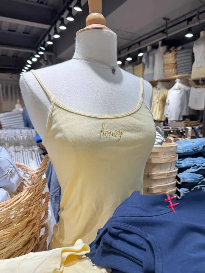 Yellow Floral Embroidery Crop Top Women's Cotton Camisole