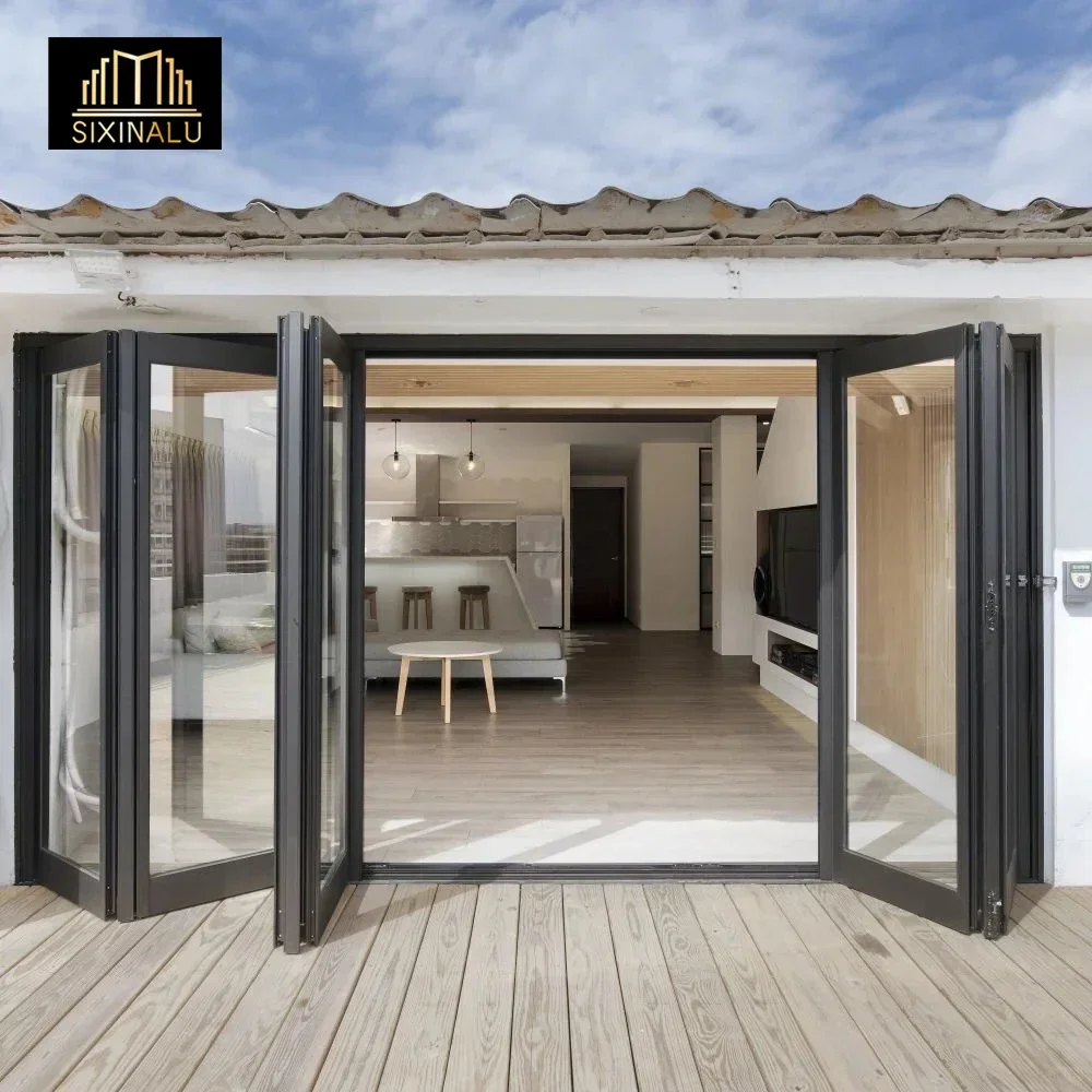 Sixinalu-puerta plegable corredera con pantallas, puertas exteriores de acordeón, valla de aluminio, puerta de jardín de doble vidrio, decoración del hogar personalizada