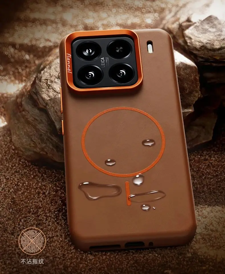 حافظة جلدية مغناطيسية لهاتف Xiaomi Mi 15Pro 14Pro غطاء فاخر يدعم الشحن اللاسلكي وعدسة معدنية وغطاء زر حماية