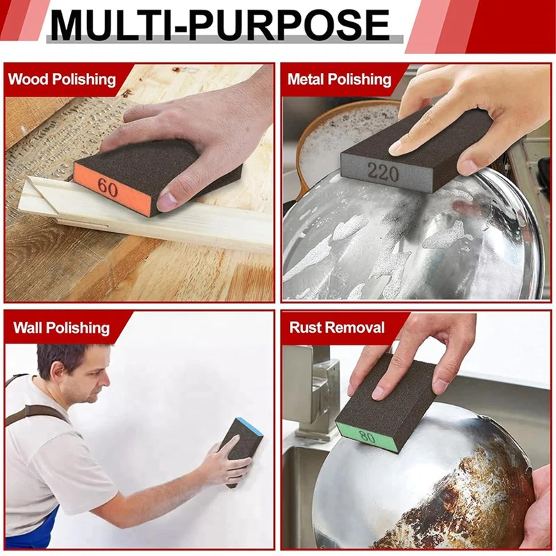 ABBN-8 Pack Sanding Sponge, Washable And Reusable Sanding Blocks For Drywall Wood Metal Furniture, 60/80/120/220 Grit