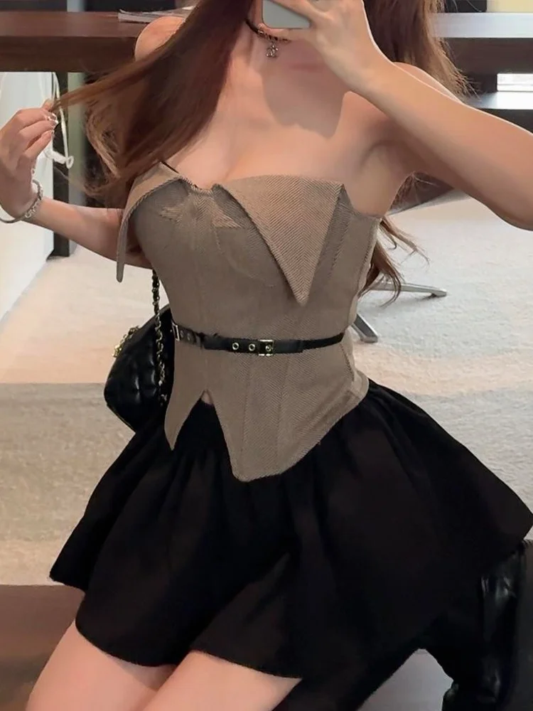 

XZY Chic plus Size ort Skirt Set A-Line Tube Top Slimming High Waist Korean Sle Casual Faion plus Size Women's Outfit